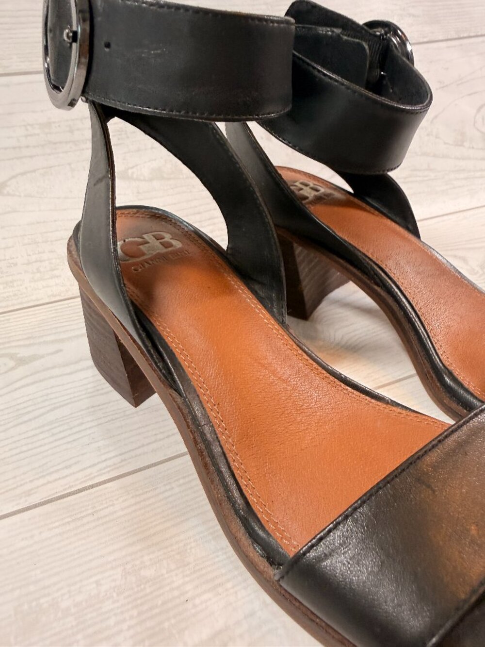 Gianni Bini Black Wide Strap Block Heel Sandals Size 7.5M